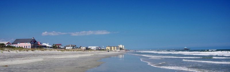 Beach houses along the Folly Beach shoreline in South Carolina