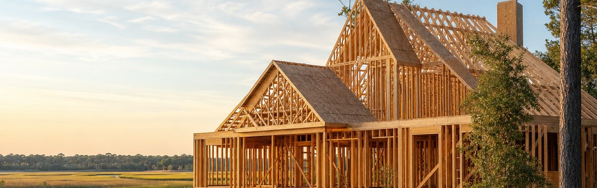 Wood-framed new construction home overlooking Lowcountry marsh near Charleston SC