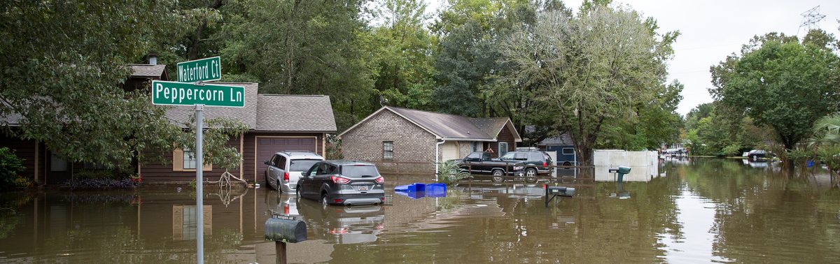 A flooded residential street in a North Charleston neighborhood after heavy rain