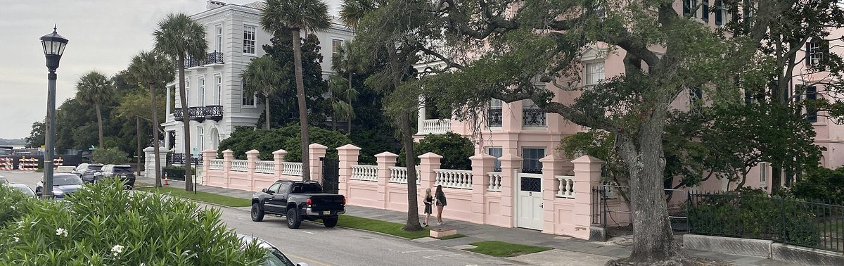 Historic mansions and live oaks along East Battery in Charleston SC