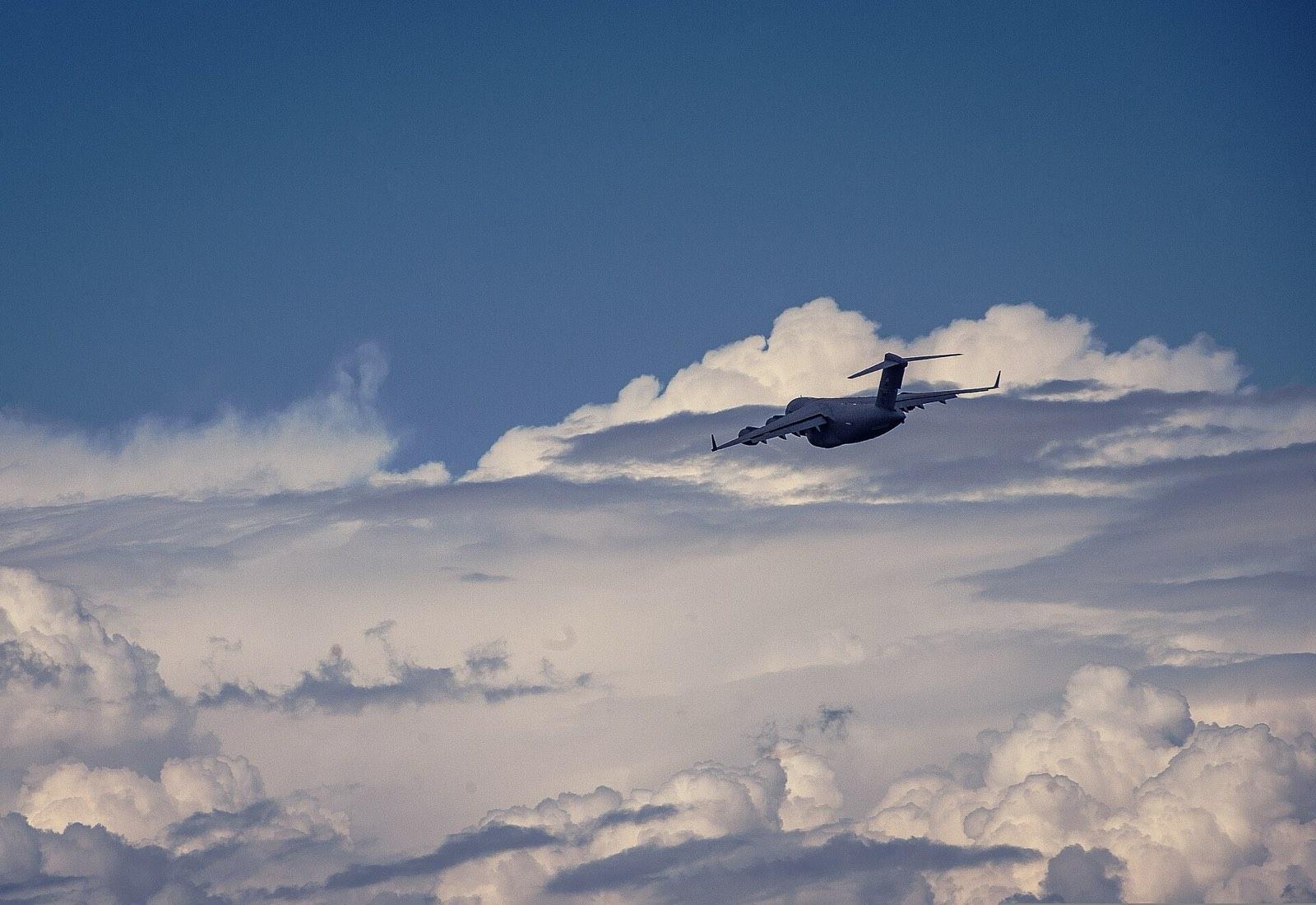 A U.S. Air Force C-17 Globemaster III in flight over Joint Base Charleston, South Carolina