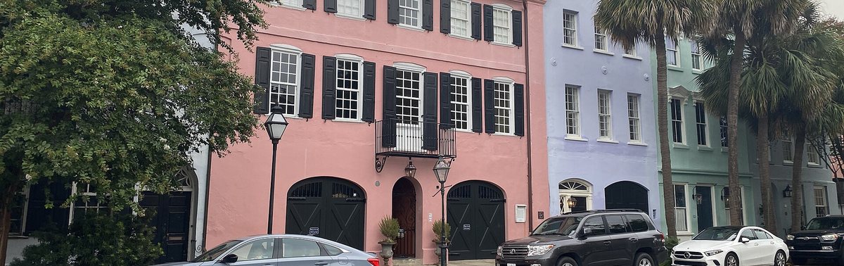 Colorful historic row houses on Rainbow Row in Charleston SC