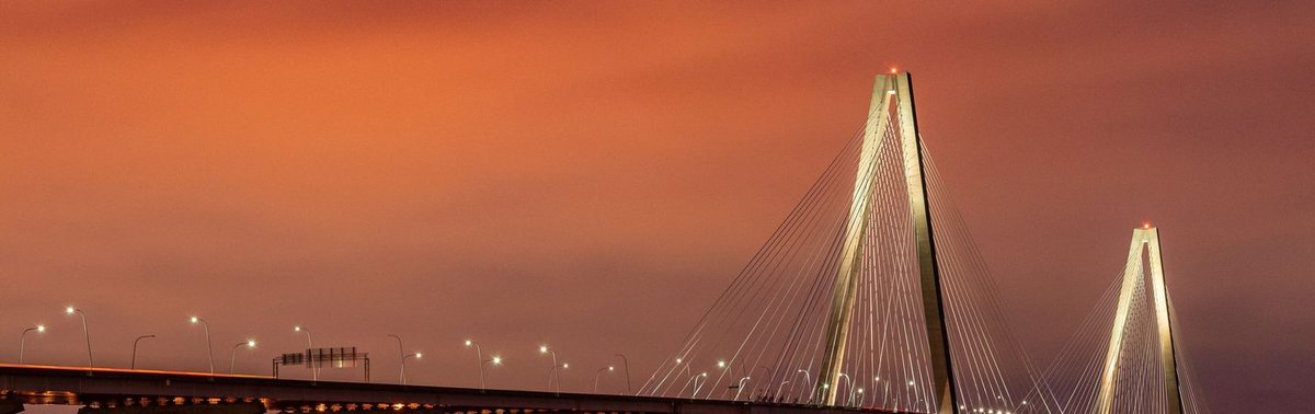 Arthur Ravenel Jr. Bridge at dusk over Charleston Harbor