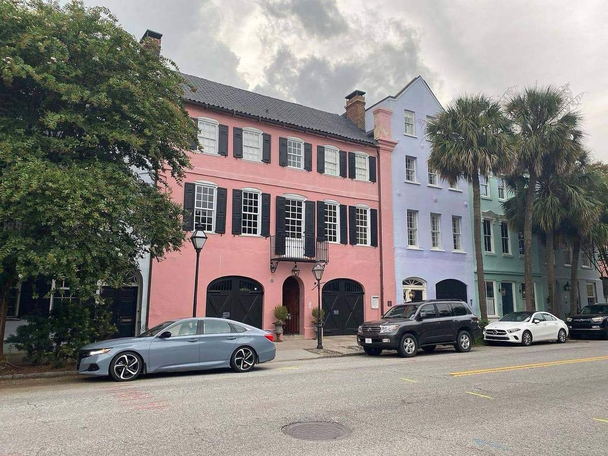 Rainbow Row, the historic pastel houses of downtown Charleston SC
