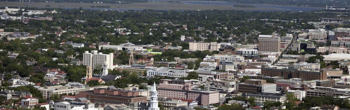 Aerial view of Charleston homes and neighborhoods across the metro