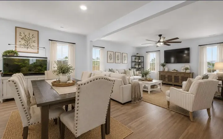 Open-concept living and dining area