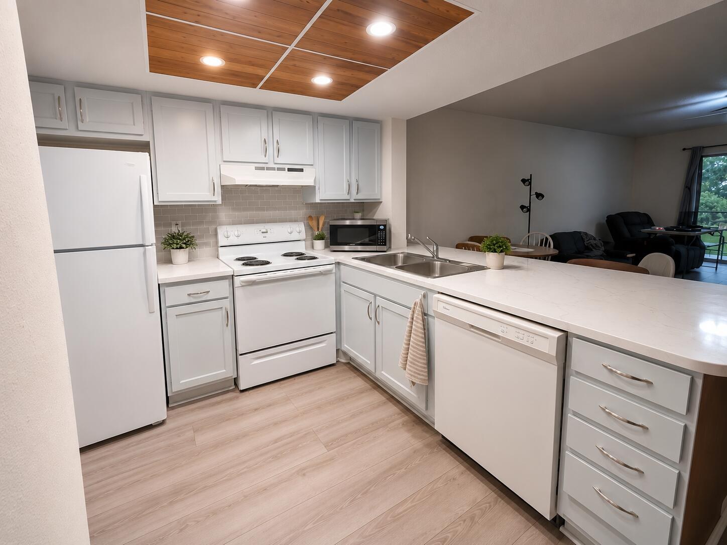 Renovated kitchen at 1101 2nd Ave N Unit 804, Surfside Beach SC — Tradewinds I first-floor end unit